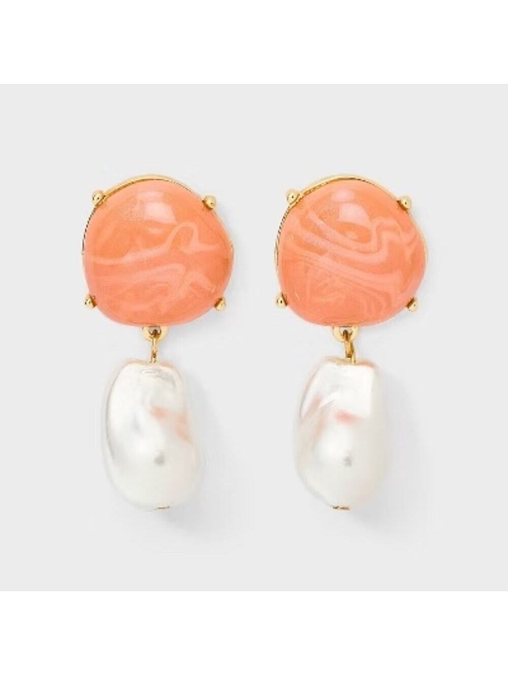 A New Day NWT Peach/Pink and Pearl Gold Drop/Dangle Earrings